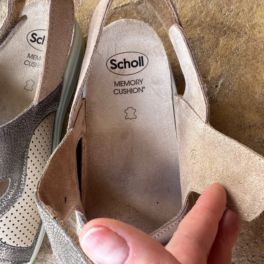 Scholl Comfort Sandals With Velcro Straps Beige Wedge Removable Insole Size 38